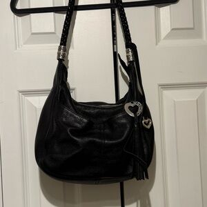 Brighton BARBADOS Black Pebbled Leather Hobo Braided Strap Shoulder Bag(flaw)